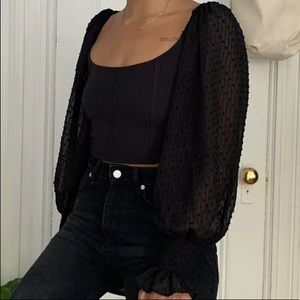 UO Cynthia clip dot sleeve top in black